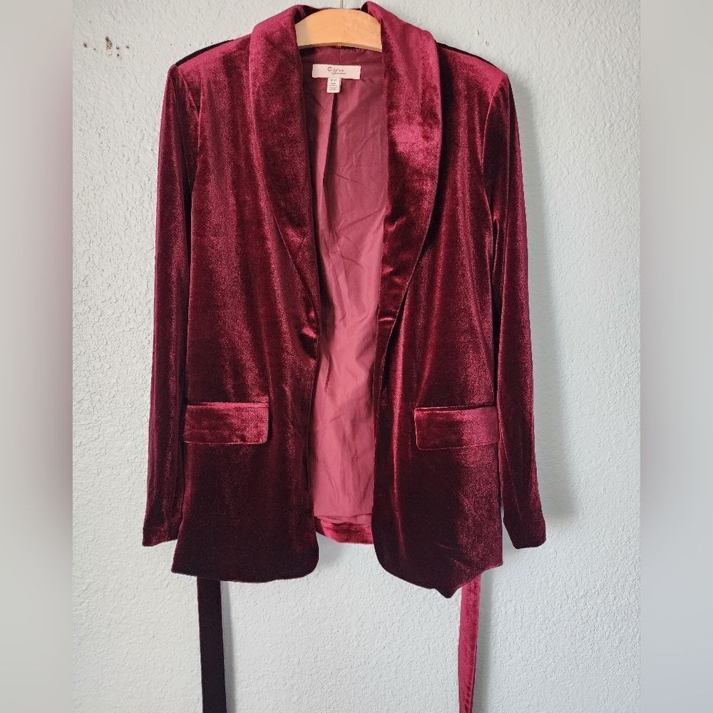 C By One Luxurious Velvet Blazer in Deep Red